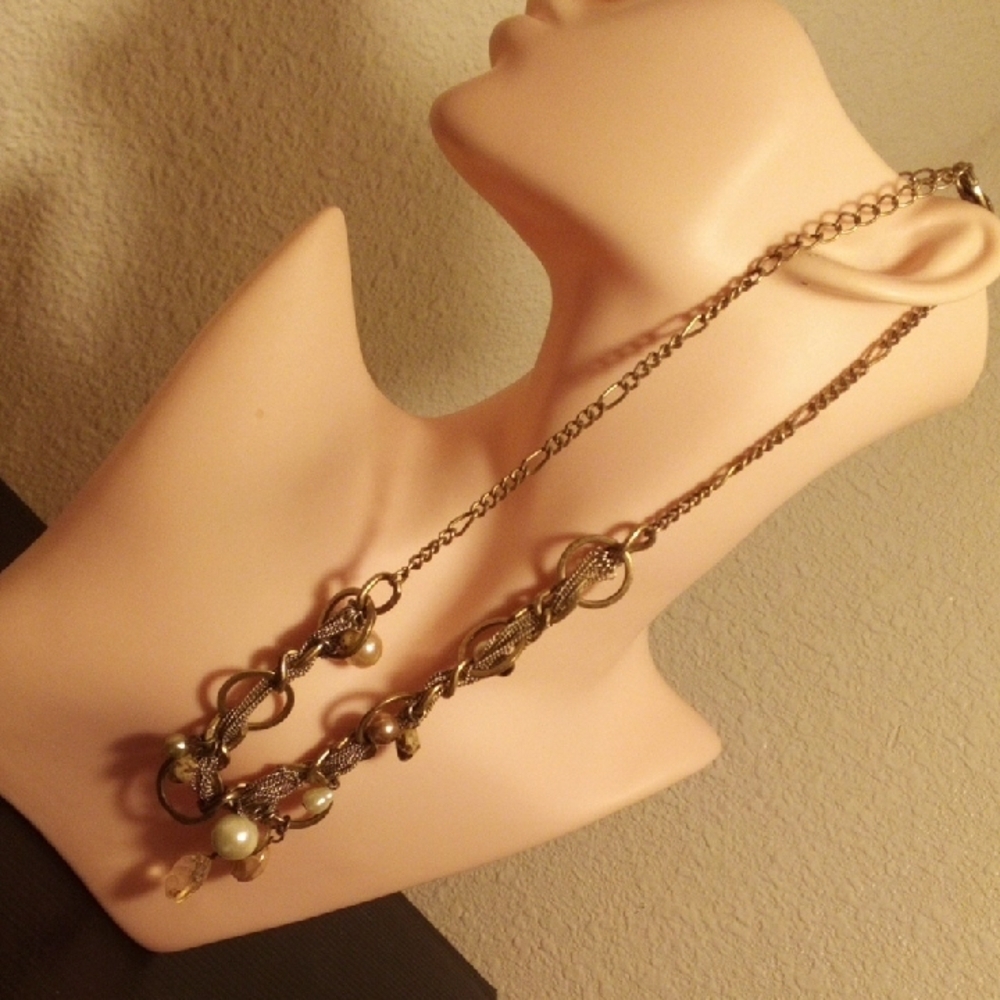Gold-Tone Pearl Drop Chain Necklace